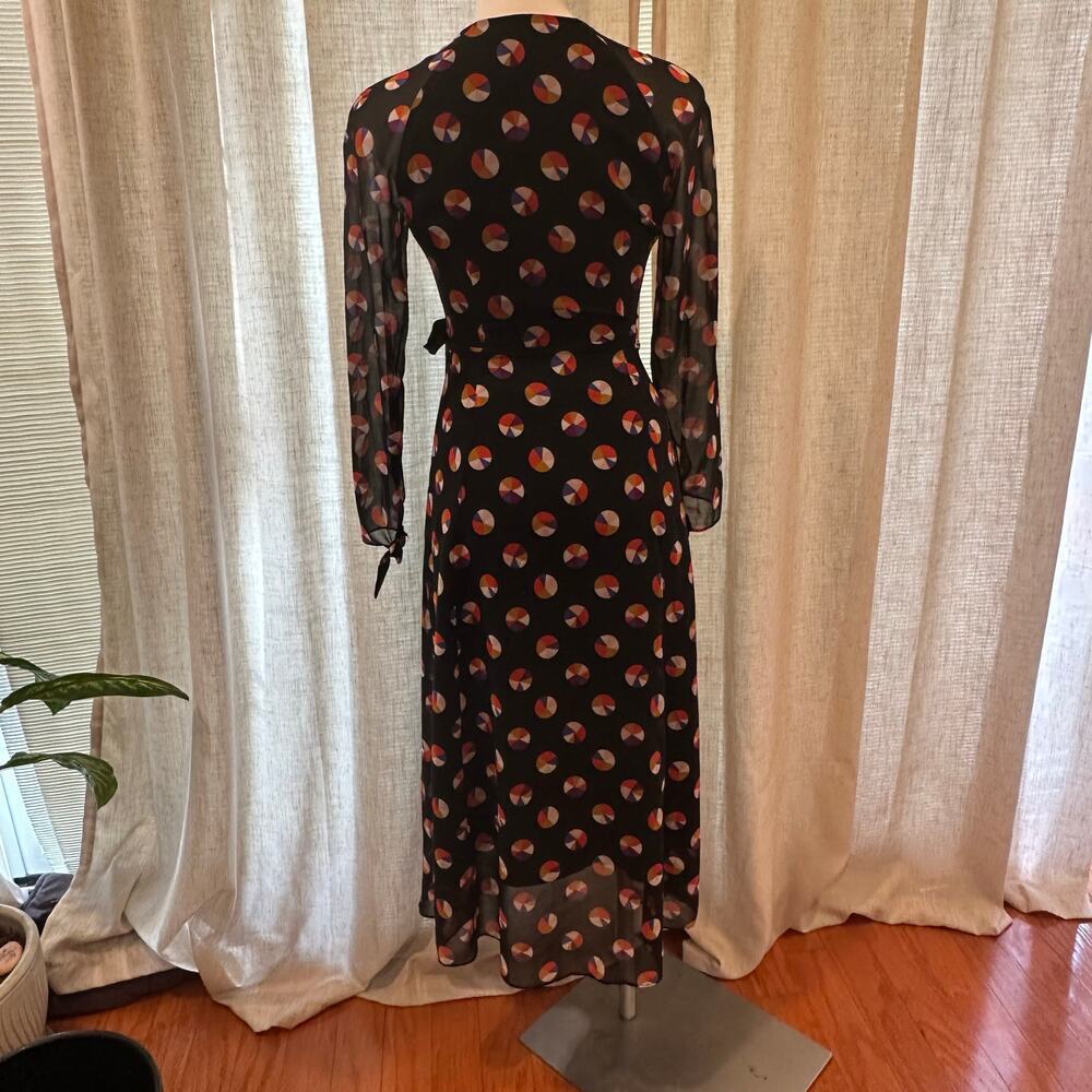 Karen Millen Black Sheer Sleeve Wrap Dress sz 4 Color Pop Wrap Dress - Picture 8 of 15